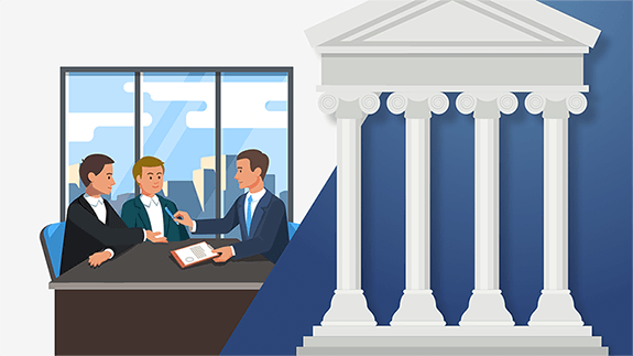 Illustration of people consulting with an attorney